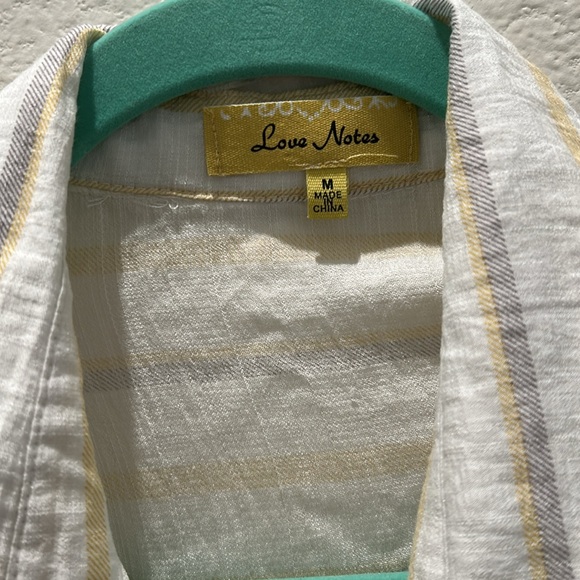 LOVE NOTES BRAND WOMANS COLLAR BUTTON DOWN YELLOW GRAY STRIPED LONG SLEEVE LONG - Picture 6 of 9
